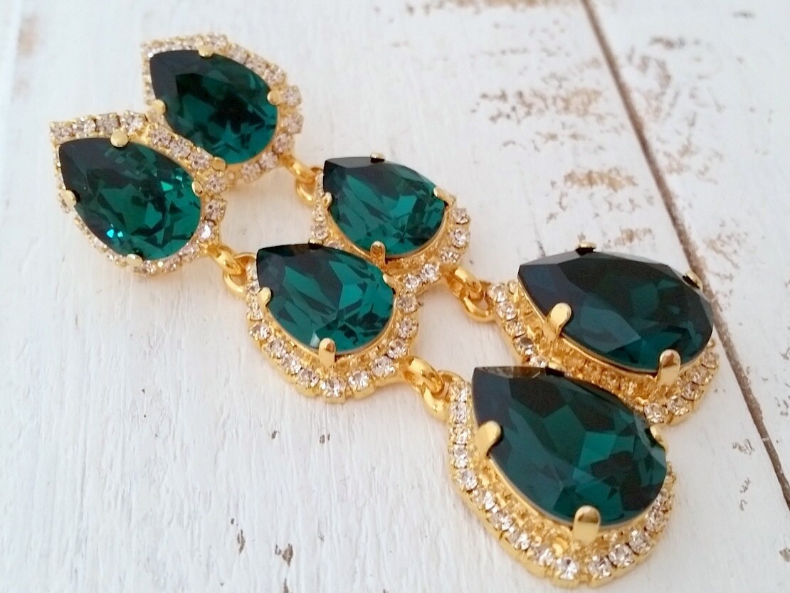 Emerald earringsemerald long chandelier earringsemerald