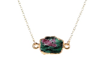 Ruby zoisite necklace - ruby necklace - anyolite necklace - zoisite necklace - a gold lined ruby zoisite on a 14k gold vermeil chain