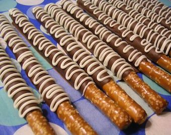 Beautiful Chocolate Covered Dipped Pretzel Rods - 1 Dozen Wrapped