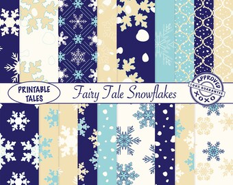 Winter Snowflakes Digital Papers - Frost Crystal Snowflake Frozen Snow - Quatrefoil - Holiday Paper - Fairy Tales - Commercial Use Included