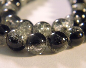 50 2 tones-8 mm - black 9 PE235 Crackle glass beads
