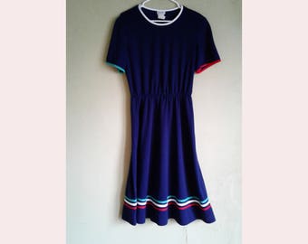 90's Navy blue Striped Sundress size 12