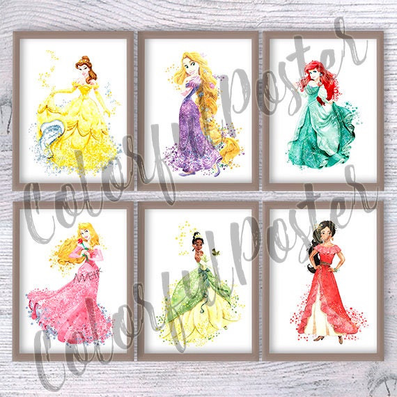 Disney princess set of 6 Disney watercolor print Disney art