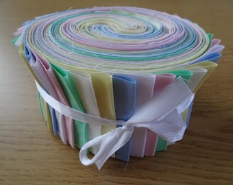 40 Jelly Roll Strips 100% Cotton Patchwork Fabric - Pastel Plain
