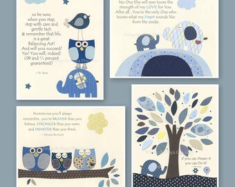 Baby boy, Nursery wall Decor, Children Art print, Harper, baby elephant, set of 4 prints...match to the colors Harper bedding, kids room art