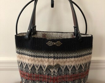 Earth Tone Graphic Felted Tote Bag