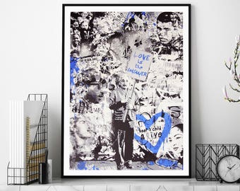Love Is The Answer (Blue) by Mr Brainwash Street Art Print