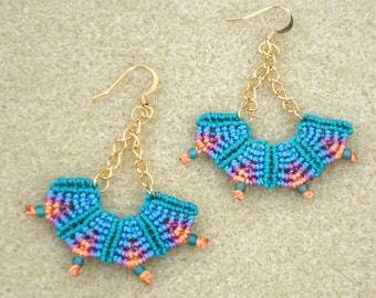 Tribal earrings, Macrame earrings, micro macrame, knotted jewelry, boho jewelry, hippie, chic