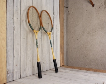 1970's badminton rackets, Vintage badminton rackets, Pair of wooden badminton racquets, Sports decor, Badminton tools, DDR badminton rackets
