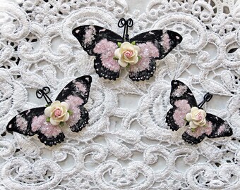 Reneabouquets Butterfly Set - My Romantic Heart Glitter Glass Butterflies Scrapbook Embellishment Tag, Card, Mini Album, Wedding