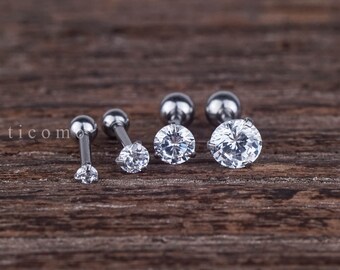 Triple Helix earring Cartilage earring 16g Cartilage piercing Helix piercing Tragus earring Tragus piercing Barbell Zircon Silver Rose Gold