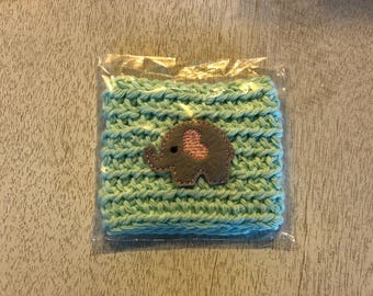Light Blue Colored Elephant Crochet Coffee Cozy, Drink Sleeve