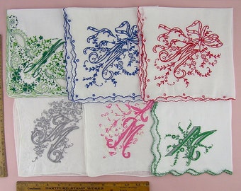 Choice Madeira Monogram M Vintage Handkerchiefs Elegant M Monogrammed Madeira Hanky (Inventory #Monogram33) All on Top Row Have Sold