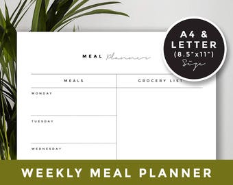 A4 & US letter size / Weekly meal plan: Meal Planner Printable, Weekly Menu Plan, Printable Meal Schedule, Shopping list, Desk Planner