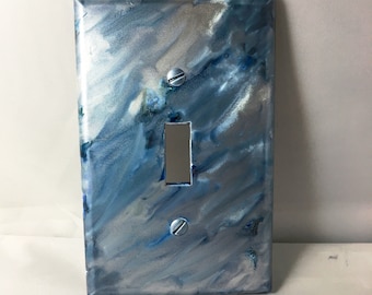 Switchplate, Blue Decor, Unique Switchplate, Painted Switchplate, Home Decor, Alcohol Ink Decor
