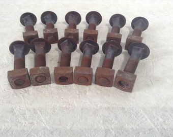 12 Industrial Bolts, 2 1/4" Bolts with Nuts, New Old Stock Hardware, Steampunk, Assemblage Woodworking Supply