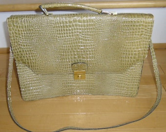 Cartable Vintage - vert Alligator Faux cartable, bandoulière amovible, intérieur zippée 2 poches, fente dos, sac de messager pour femmes