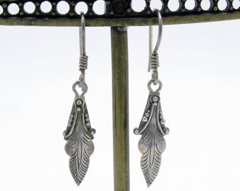 Vintage Silver Leaf Scroll Dangle Earrings