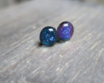 Blue/ Pink dichroic glass earrings