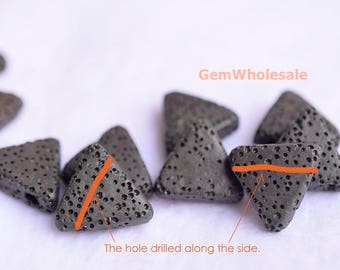 10PCS 16mm Black Lava Triangle pendant,drilled hole along the side, semi-precious stone,black jewelry DIY beads, gemstone supply