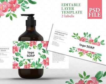 Soap label design, cosmetic label template, product packaging template, botanical label design, watercolor packaging design, soap packaging