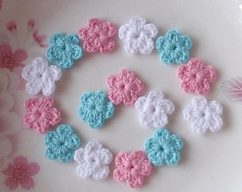 15 Mini Crochet Flowers In White,Pink, Aqua YH-0-55-02