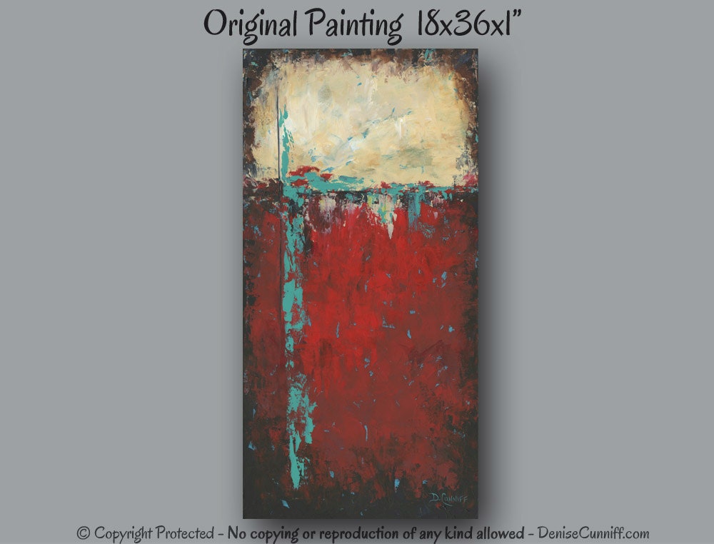 Abstract painting Large wall art Red & Teal home decor