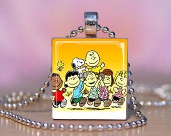 Charlie Brown and Peanuts Gang Scrabble Pendant. Snoopy Scrabble Necklace, Bracelet and Key Ring. Handmade Scrabble Jewelry. #233