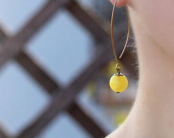 Yellow Earrings Agate Earrings Yellow Agate Jewelry Agate Long Earrings Brass Earrings Simple Earrings Everyday Jewelry Gemstone Earrings