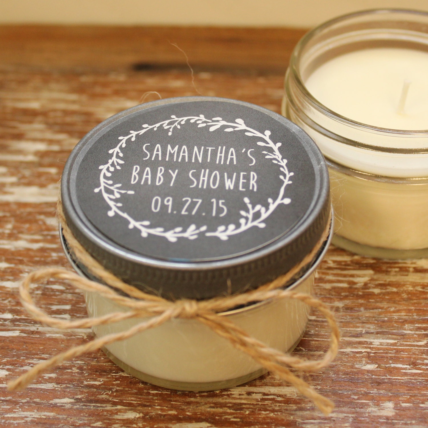 Set of 12 4 oz Baby Shower Favor Candles Laurel Chalkboard