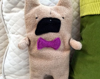 Nigel - The Fawn French Bulldog Bow Tie Bummlie ~ Stuffing Free Dog Toy ~ Ready To Ship Today - Magenta Bow Tie