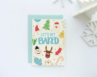 Funny Christmas Card Set - Funny Holiday Card Set - Let's Get Baked Card - Boxed Set of 8