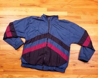 Vintage 90s Color Block Windbreaker Tracksuit Jacket Size Large