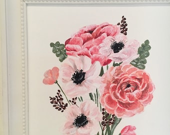 Pink Flower Bouquet Original Painting