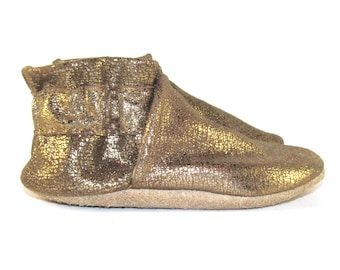 Soft Sole, Gold Metallic, Leather Baby Shoes, Moccs, 6 to 12 Month, Eco Friendly