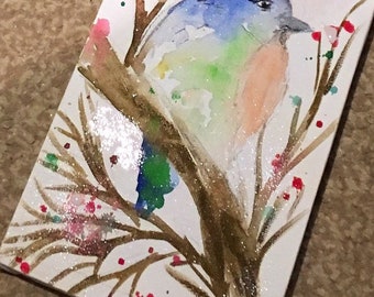 Little robin small watercolour canvas