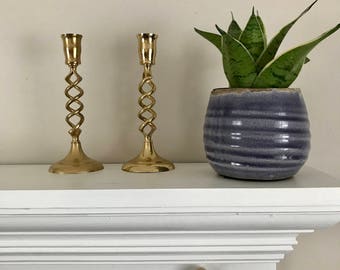 Pair of Spiral Brass Candle Holders - vintage, boho home decor