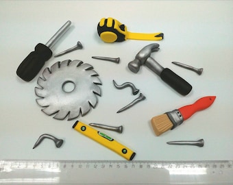 Tools 14pcs fondant Cake Toppers. Сarpenter Tools Cake Decorations set.