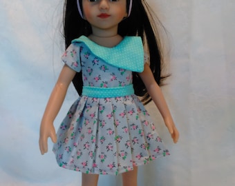 13" doll, pleaded skirt, top and hair bow set, fits 13" little darlings and mini pals
