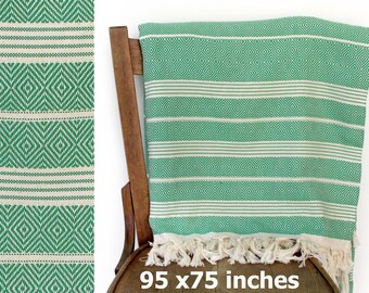 Summer Blanket Bedspread Turkish Throw Blanket Cotton Sofa Throw Furniture Throw Turkish Blanket Cotton Throw Green XX LARGE 240 x 190 cm