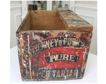 Vintage Stickney & Poor's Pure Cream of Tartar Wooden Shipping Crate Wood Box Advertising