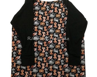 FREE SHIP!! Long Sleeve Full Body Cat Kittens Kitty Bib Full Coverage Lined Black Sleeves