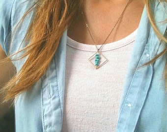 Turquoise necklace, diamond necklace, turquoise pendant