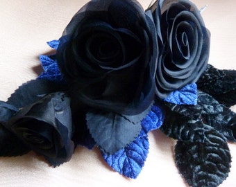 Midnight Blue Rose Large Silk Millinery Corsage for Bridal, Costume or Hat Design, Floral Supply MF123