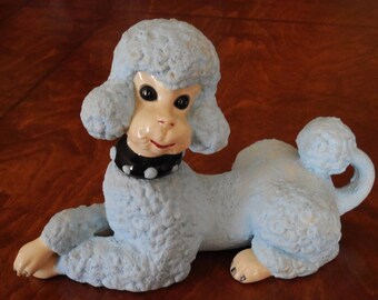 60's / 70's Vintage Poodle Statue - Large Size Dog Decor - Retro Puppy Dog Ceramic Figurine - Powder Blue - Mid Century Style "Sculpture"