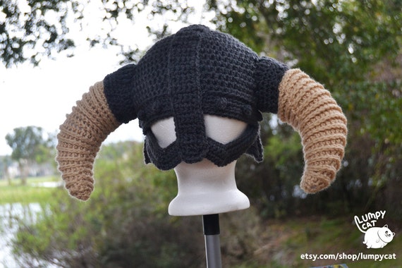Items similar to Made to Order Crochet Skyrim-Inspired Viking Iron Helmet with Horns on Etsy