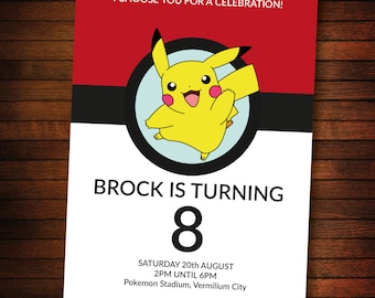 Personalised pokemon invite - SELF EDITABLE PDF - 5 x 7 inch Customisable pokemon Printable Birthday Party Invite - Instant Download