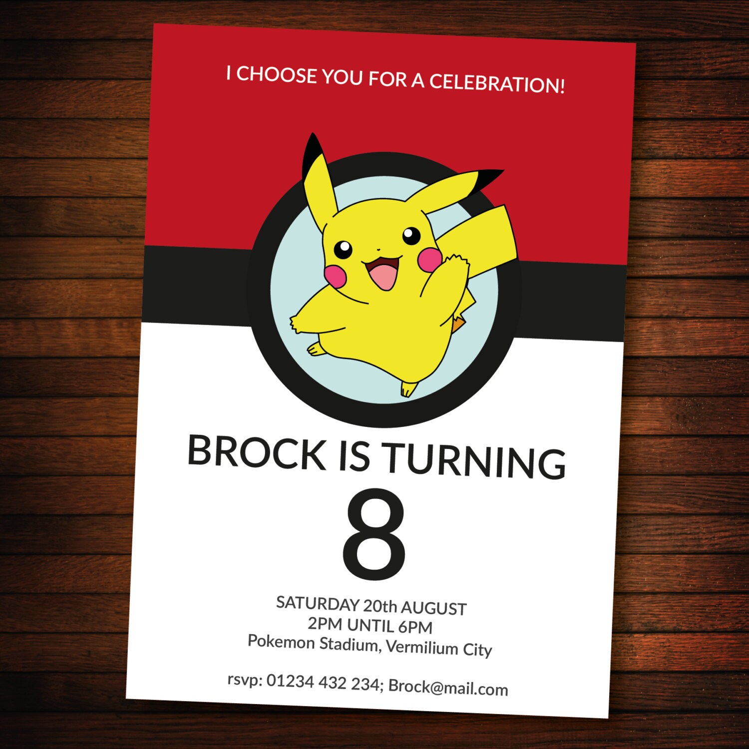 Personalised Pokemon Invite SELF EDITABLE PDF 5 X 7 Inch