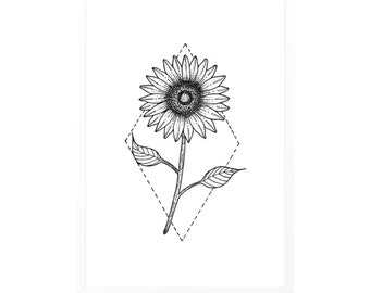 Sunflower drawing | Etsy