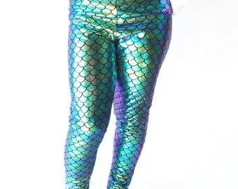 Little Mermaid Leggings- magical mermaid scales- Baby Toddler kid- Scale Leggings- mermaid leggings- 4-tone turquoise, purple, green, gold